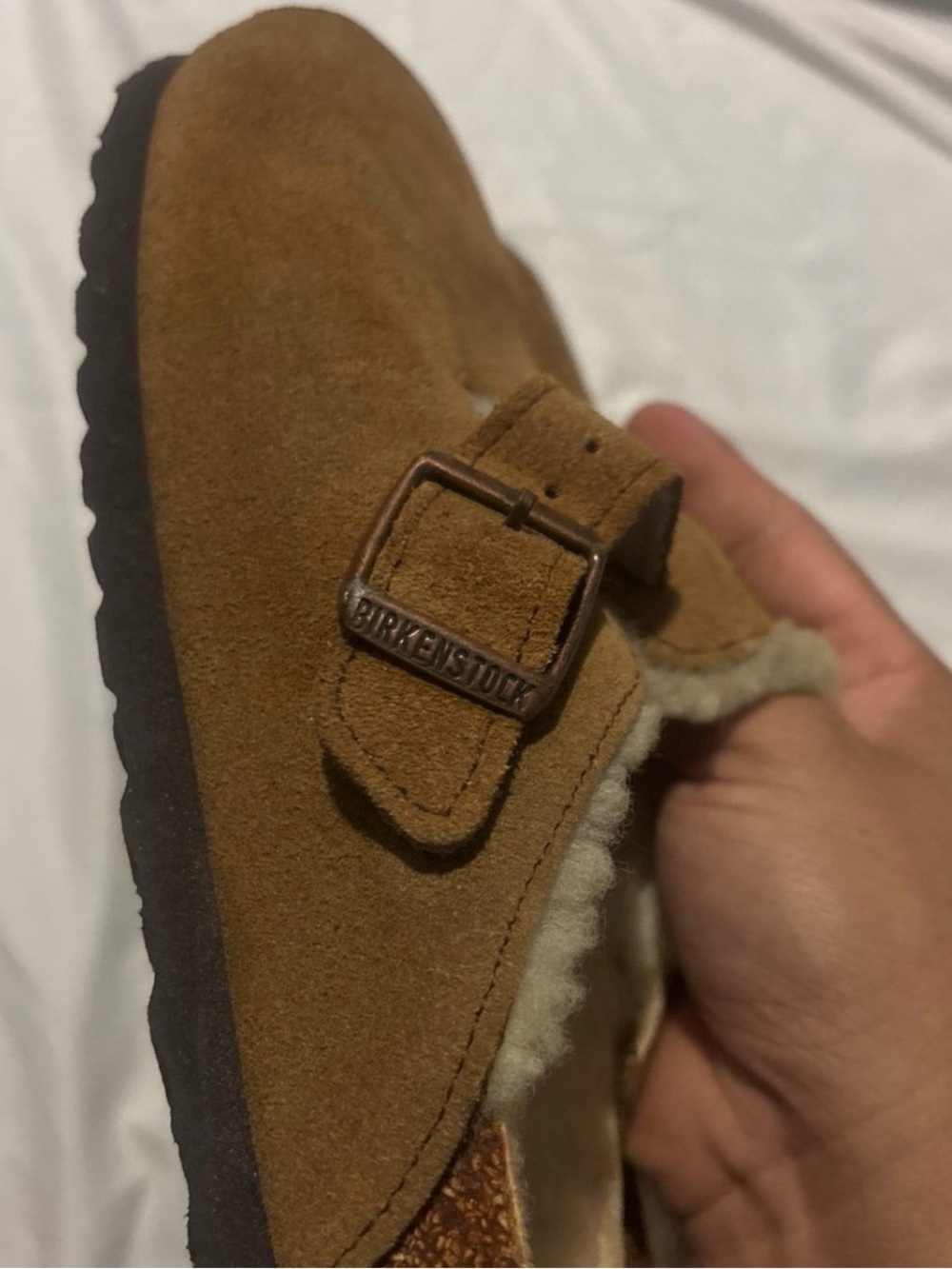 Birkenstock Tan Suede Shearling-Lined Slip-On Clog - Picture 3 of 4